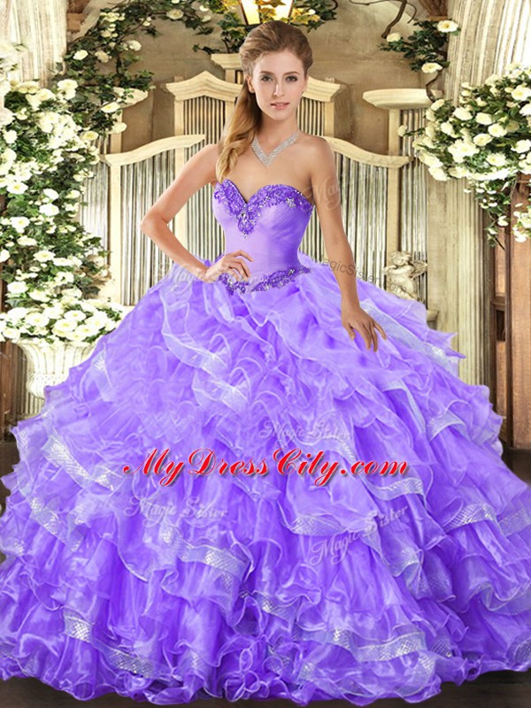 Sweetheart Sleeveless Organza 15th Birthday Dress Beading and Ruffled Layers Lace Up