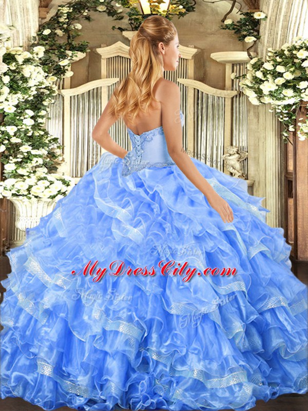 Sweetheart Sleeveless Organza 15th Birthday Dress Beading and Ruffled Layers Lace Up