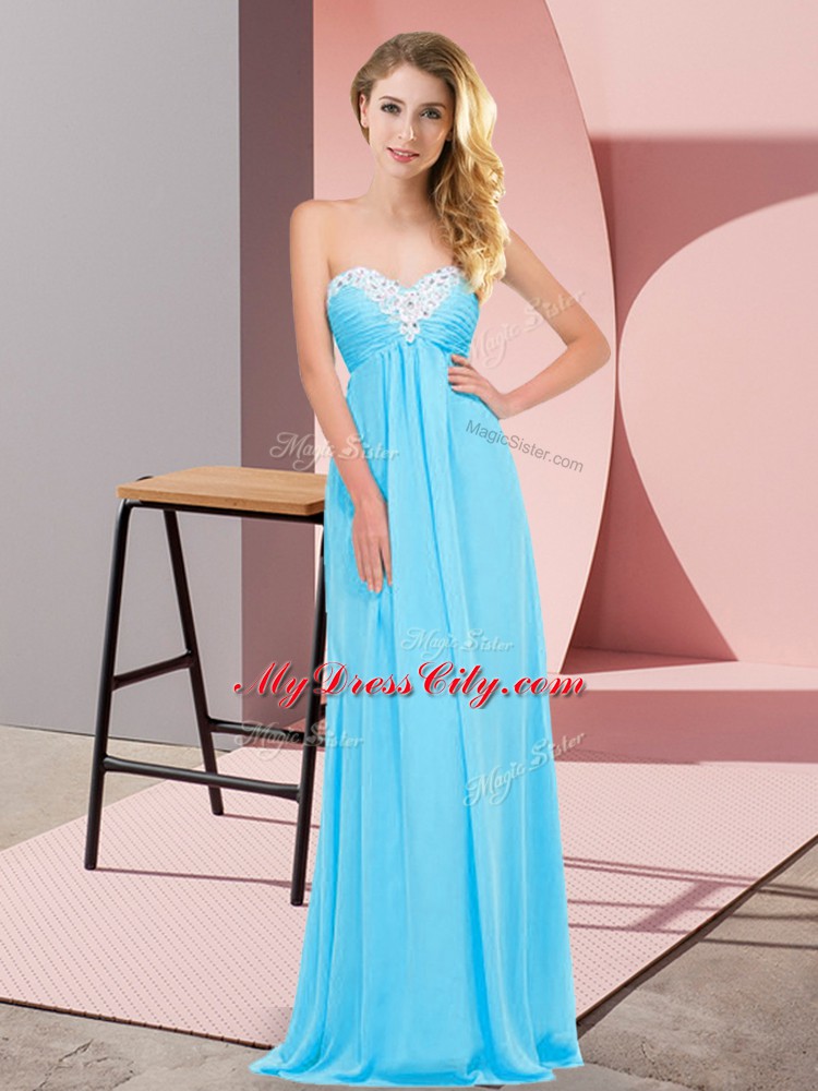 Fantastic Aqua Blue Sweetheart Lace Up Ruching Prom Party Dress Sleeveless