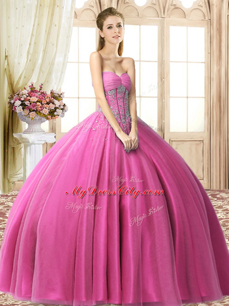 Captivating Tulle Sleeveless Floor Length Sweet 16 Quinceanera Dress and Beading