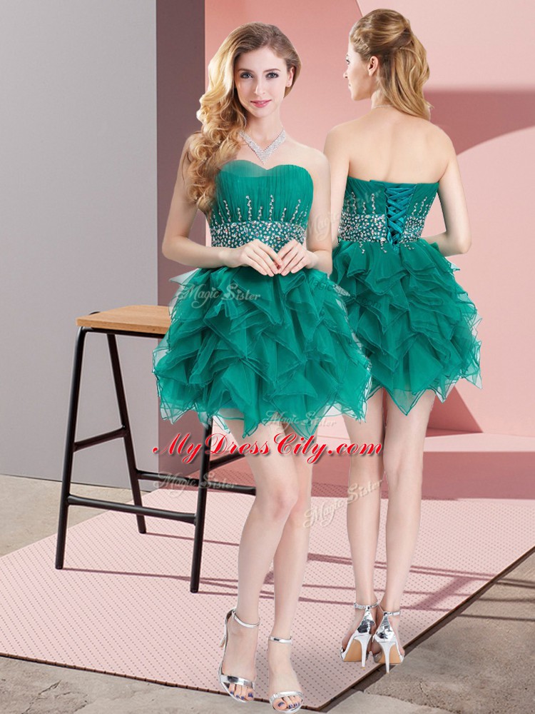 Captivating Mini Length Green Dress for Prom Sweetheart Sleeveless Lace Up