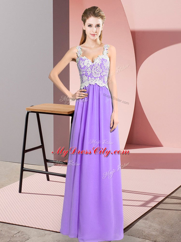 Fantastic Lavender V-neck Neckline Lace Prom Dresses Sleeveless Zipper