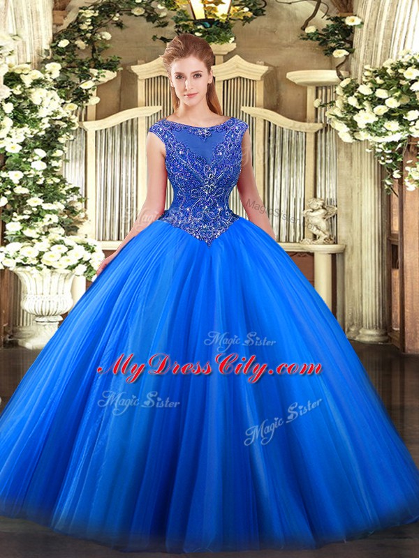 Dazzling Floor Length Ball Gowns Sleeveless Royal Blue Vestidos de Quinceanera Zipper