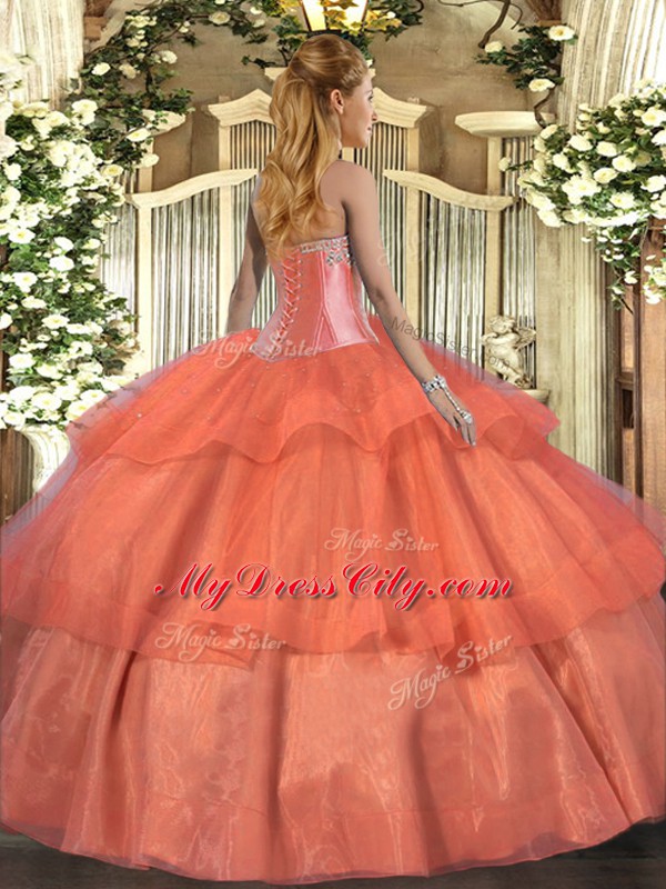 Sleeveless Beading and Ruffled Layers Lace Up Vestidos de Quinceanera