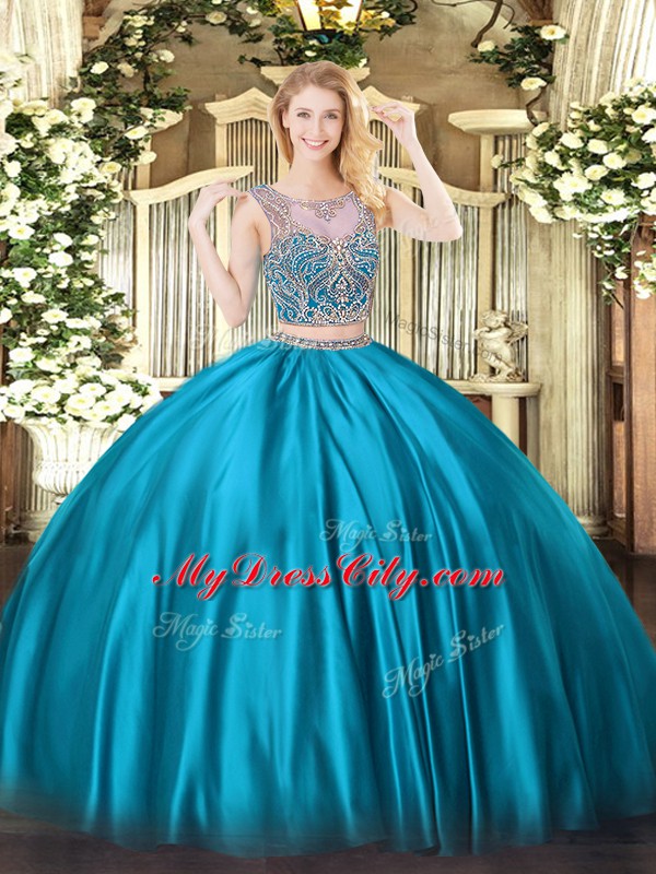 Glorious Scoop Sleeveless Satin Quinceanera Gowns Beading Lace Up