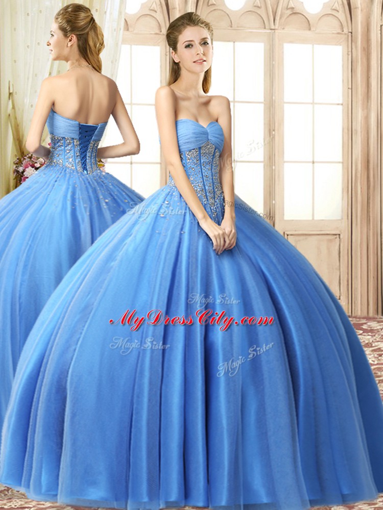 Modest Sleeveless Beading Lace Up Quinceanera Gowns