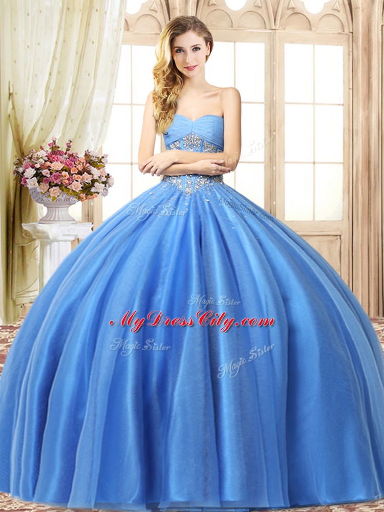 Modest Sleeveless Beading Lace Up Quinceanera Gowns