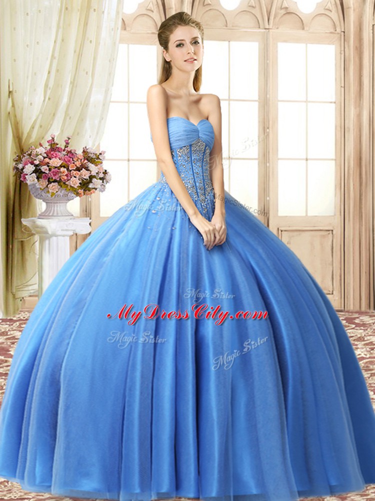 Modest Sleeveless Beading Lace Up Quinceanera Gowns