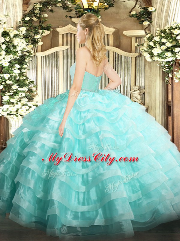 Eye-catching Apple Green Sleeveless Beading and Lace and Ruffled Layers Floor Length 15 Quinceanera Dress