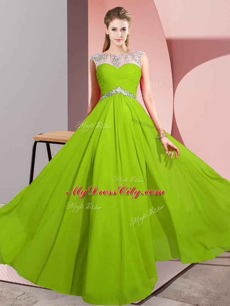 Custom Made Sleeveless Chiffon Floor Length Clasp Handle Prom Party Dress in with Beading