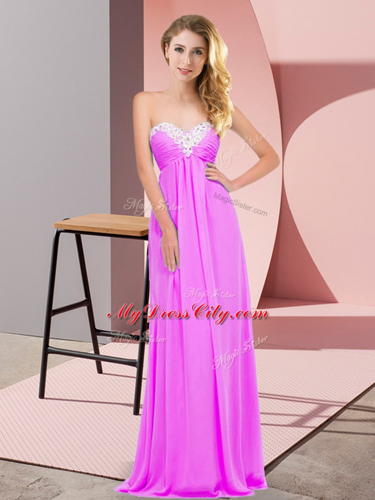 Classical Ruching Dress for Prom Lilac Lace Up Sleeveless Floor Length