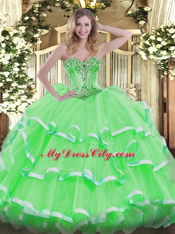 Elegant Sweetheart Lace Up Beading and Ruffles Quinceanera Gown Sleeveless