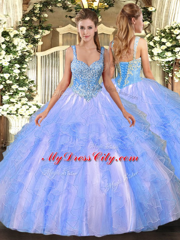 Affordable Sleeveless Lace Up Floor Length Beading and Ruffles Quinceanera Dress