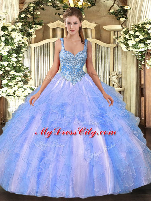 Affordable Sleeveless Lace Up Floor Length Beading and Ruffles Quinceanera Dress