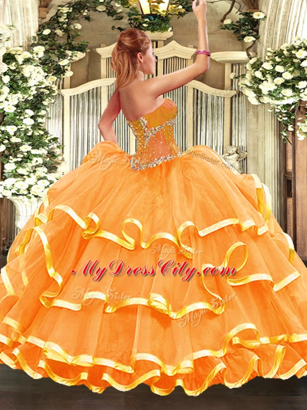 Colorful Floor Length Lace Up Sweet 16 Dress Blue for Sweet 16 and Quinceanera with Beading and Ruffled Layers