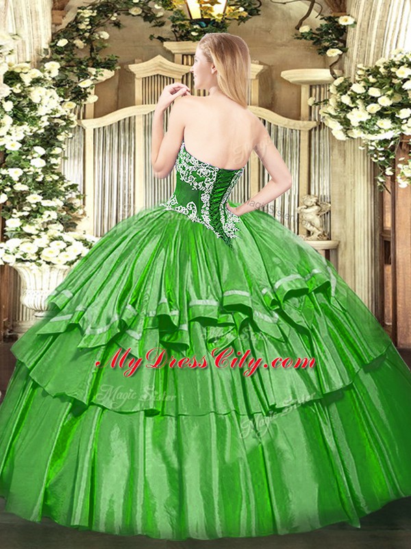 Custom Made Olive Green Sleeveless Organza and Taffeta Lace Up Quinceanera Dresses for Military Ball and Sweet 16 and Quinceanera