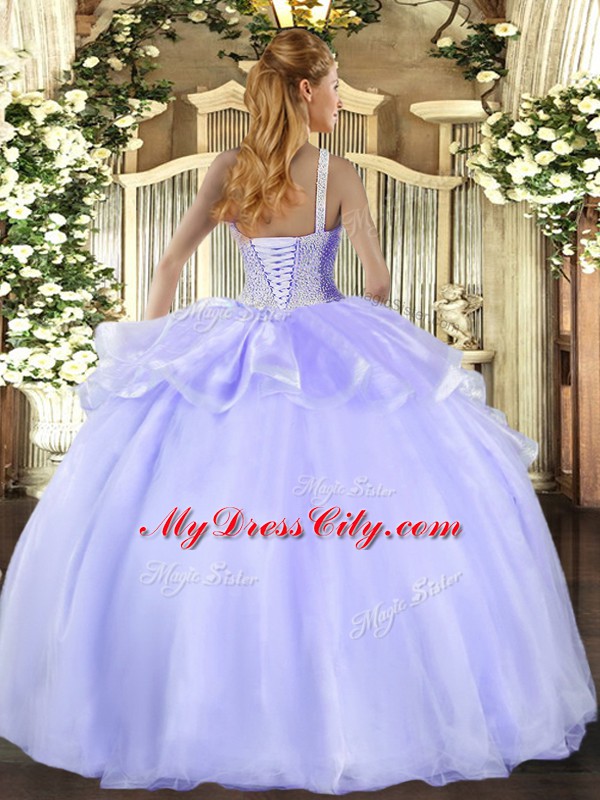 Lilac Vestidos de Quinceanera Military Ball and Sweet 16 and Quinceanera with Beading High-neck Sleeveless Lace Up