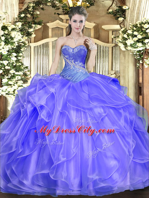 Captivating Floor Length Blue Quince Ball Gowns Sweetheart Sleeveless Lace Up