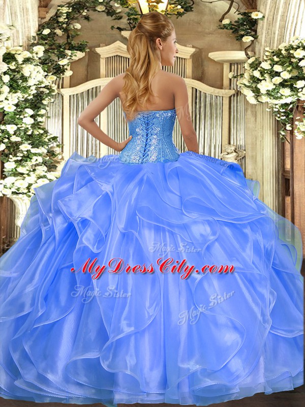 Captivating Floor Length Blue Quince Ball Gowns Sweetheart Sleeveless Lace Up