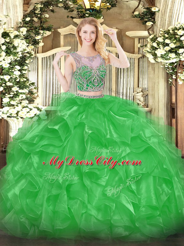 Dazzling Organza Sleeveless Floor Length 15 Quinceanera Dress and Beading and Ruffles