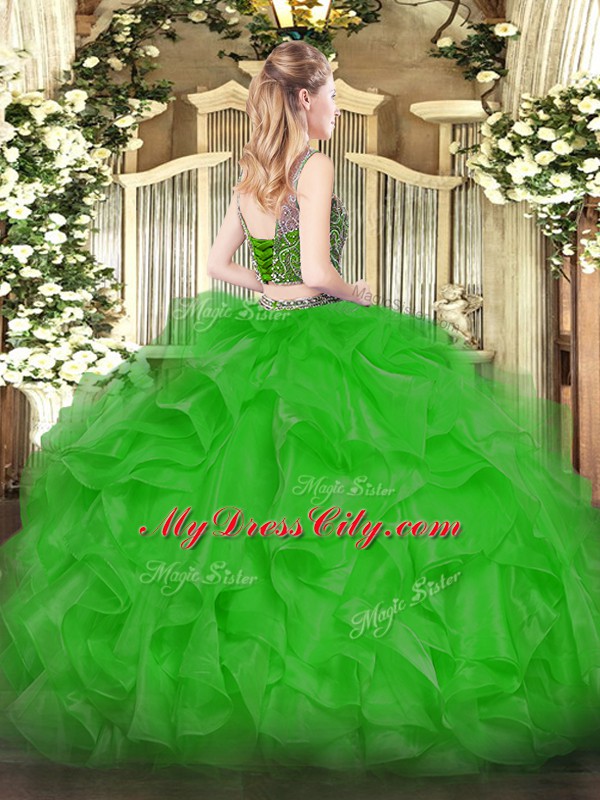 Dazzling Organza Sleeveless Floor Length 15 Quinceanera Dress and Beading and Ruffles