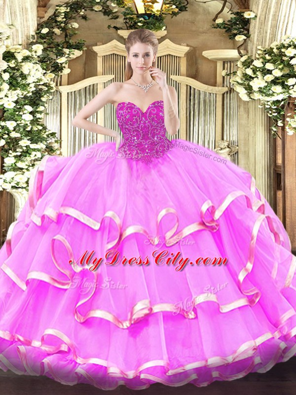 Fuchsia Sweetheart Neckline Lace 15 Quinceanera Dress Sleeveless Lace Up