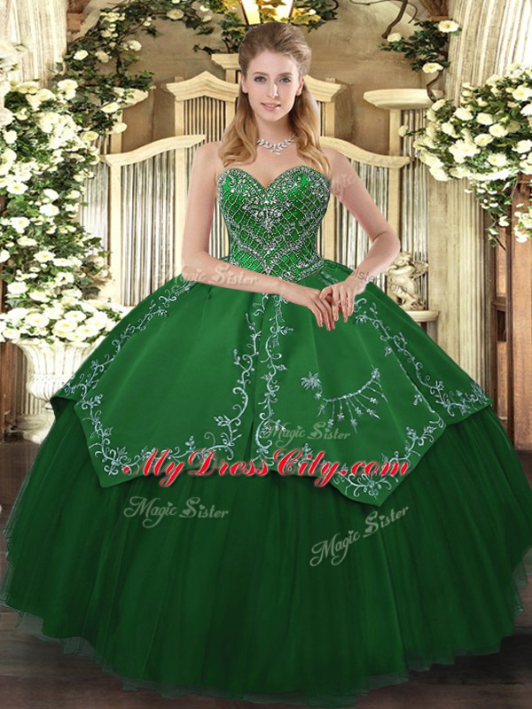 Floor Length Green 15th Birthday Dress Sweetheart Sleeveless Lace Up