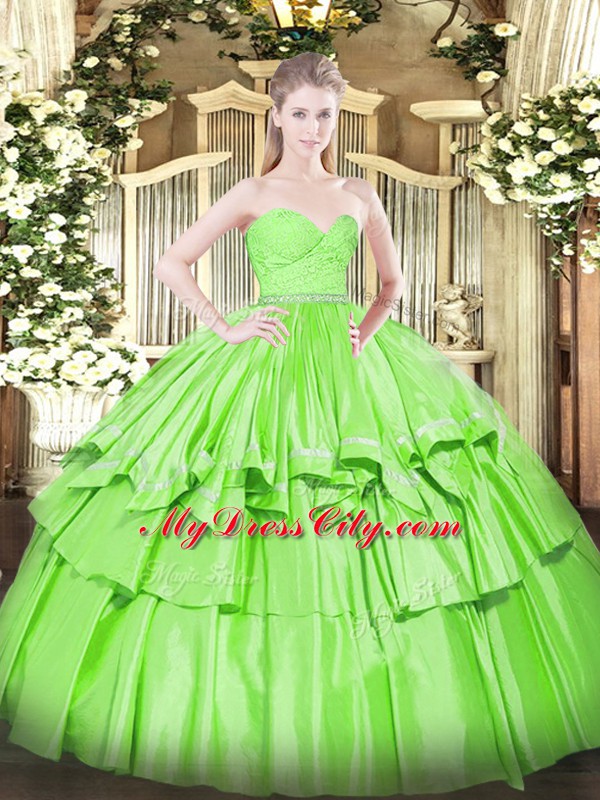 Ball Gowns Organza Sweetheart Sleeveless Beading and Lace and Ruffled Layers Floor Length Zipper Sweet 16 Quinceanera Dress