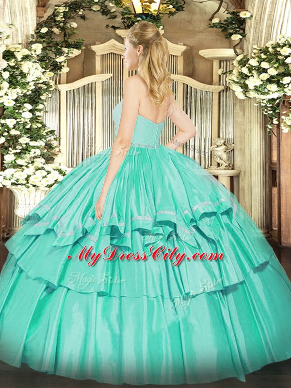 Ball Gowns Organza Sweetheart Sleeveless Beading and Lace and Ruffled Layers Floor Length Zipper Sweet 16 Quinceanera Dress