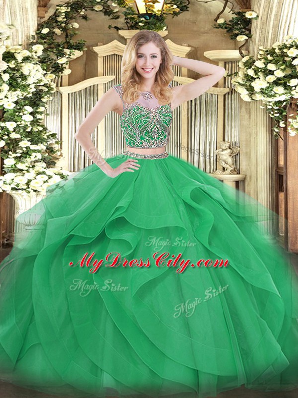 Sleeveless Lace Up Floor Length Beading and Ruffles Sweet 16 Quinceanera Dress