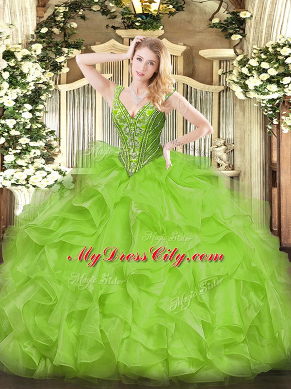 Low Price Beading and Ruffles Quinceanera Dresses Lace Up Sleeveless Floor Length