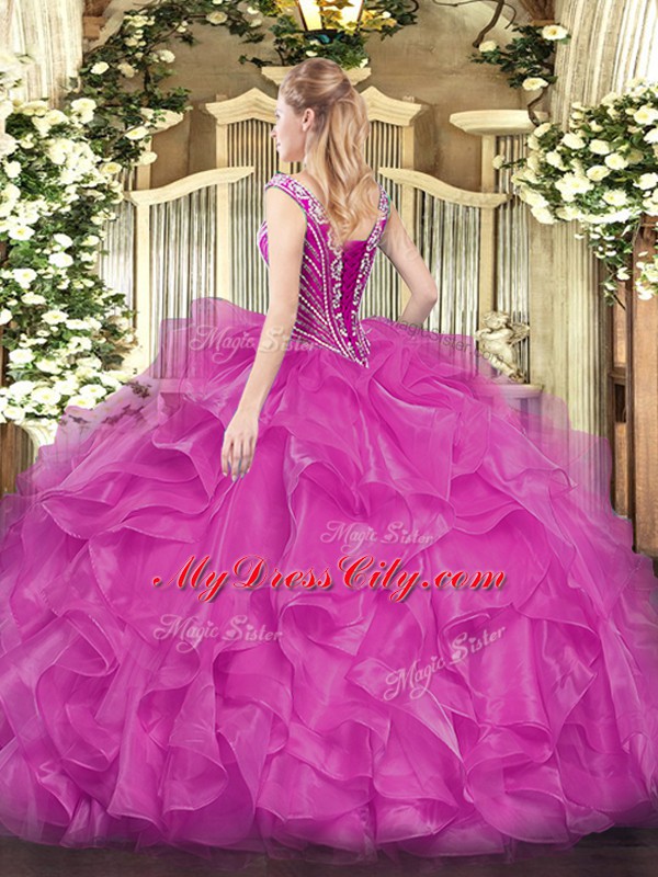 Low Price Beading and Ruffles Quinceanera Dresses Lace Up Sleeveless Floor Length