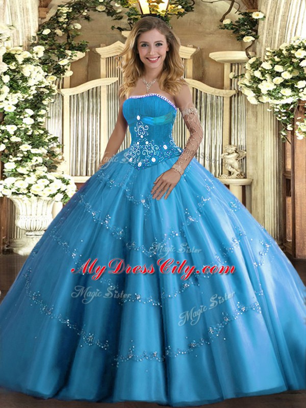 Sweet Sleeveless Beading and Appliques Lace Up Vestidos de Quinceanera