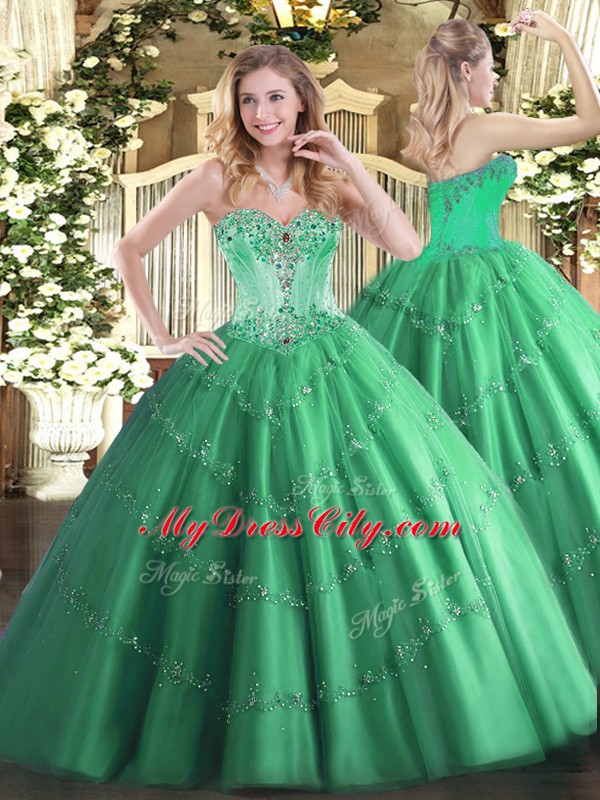 Sleeveless Lace Up Floor Length Beading and Appliques 15th Birthday Dress