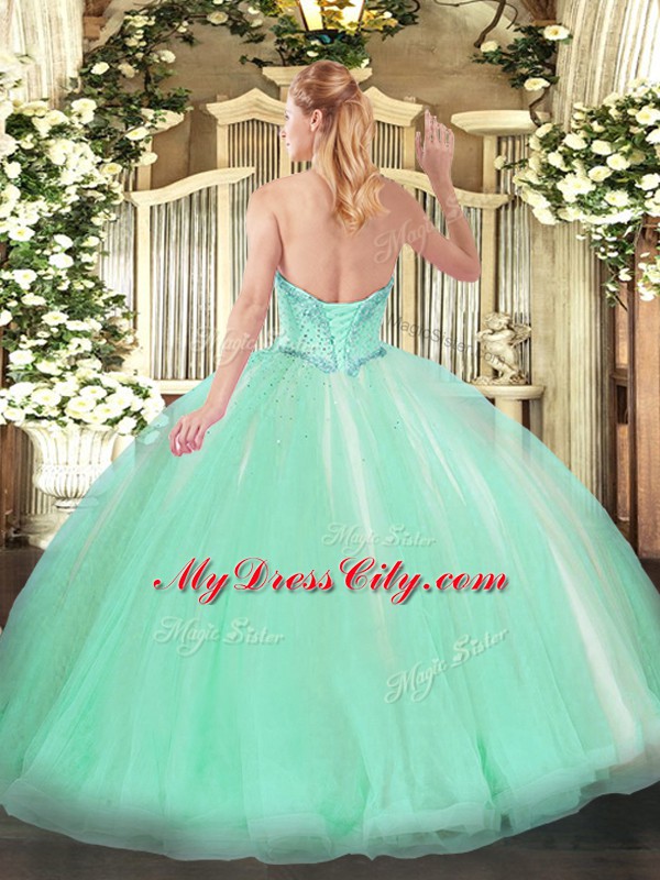 Clearance Tulle Lace Up Ball Gown Prom Dress Sleeveless Floor Length Beading and Ruffles