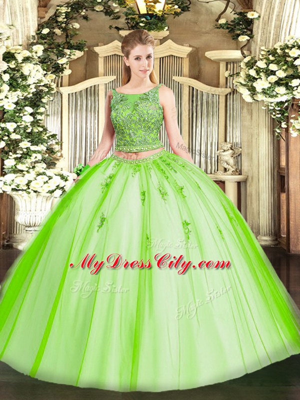 Scoop Sleeveless Lace Up Quinceanera Dress Tulle