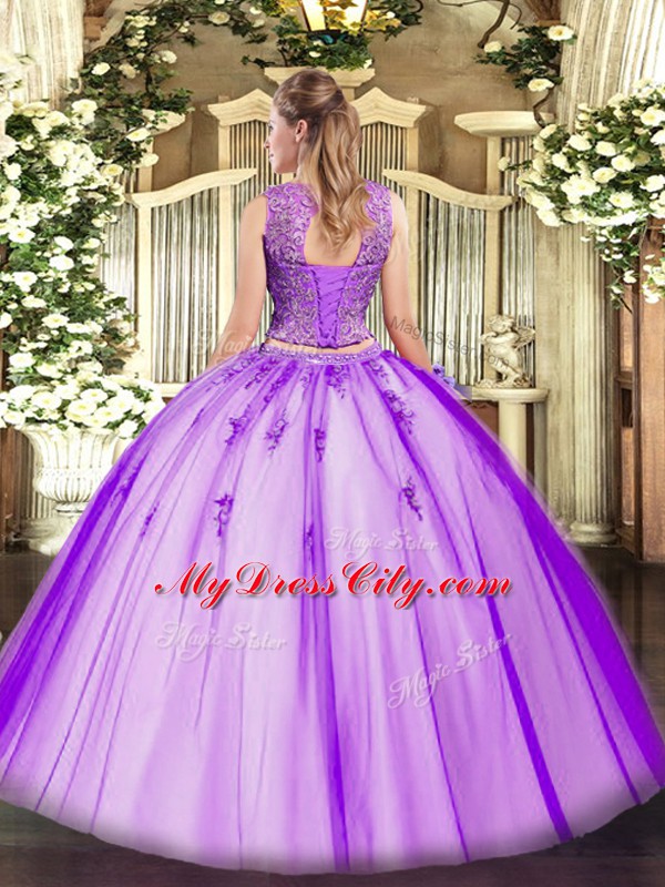 Scoop Sleeveless Lace Up Quinceanera Dress Tulle