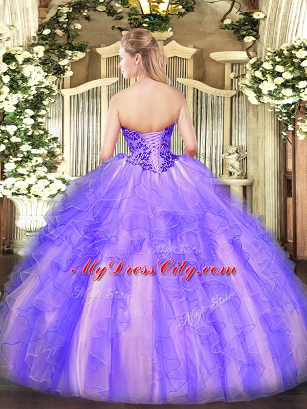 Ball Gowns Sweet 16 Dress Lavender Sweetheart Tulle Sleeveless Floor Length Lace Up