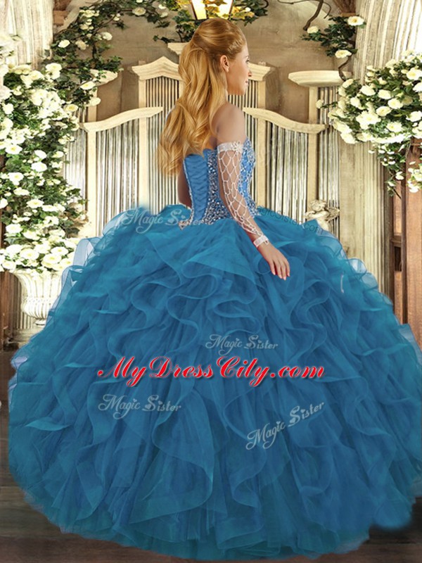 Latest Sleeveless Beading and Ruffles Lace Up Quince Ball Gowns