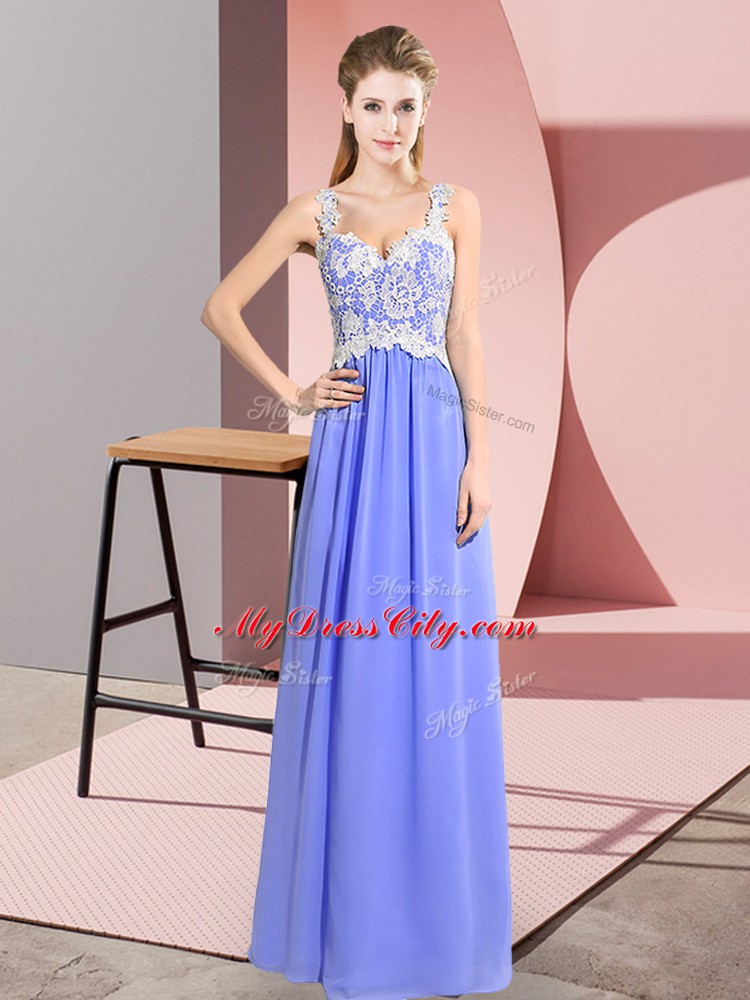 Decent Sleeveless Floor Length Lace Zipper Dress for Prom with Lavender