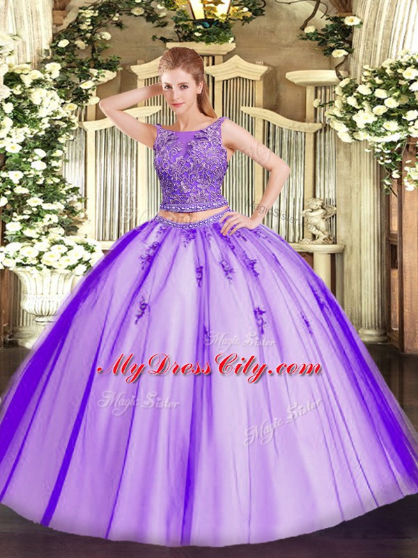 Dazzling Lavender Scoop Neckline Beading and Appliques Sweet 16 Dresses Sleeveless Lace Up