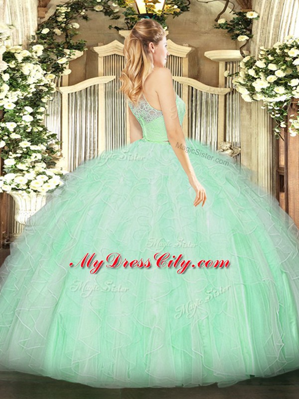 Lace and Ruffles Vestidos de Quinceanera Light Blue Zipper Sleeveless Floor Length