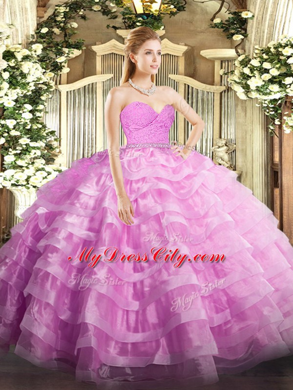 Customized Tulle Sleeveless Floor Length Quinceanera Gown and Beading and Lace and Ruffled Layers