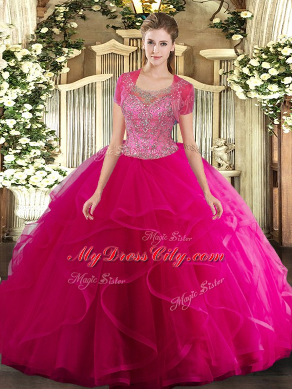 Hot Sale Sleeveless Clasp Handle Floor Length Beading and Ruffled Layers 15 Quinceanera Dress