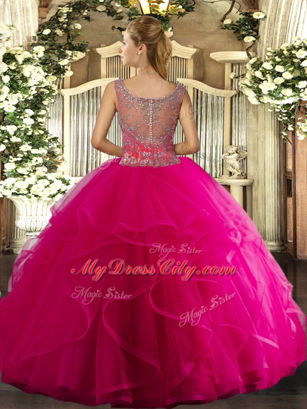 Hot Sale Sleeveless Clasp Handle Floor Length Beading and Ruffled Layers 15 Quinceanera Dress