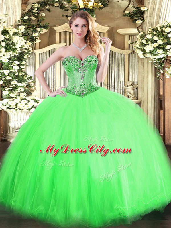 Latest Sleeveless Tulle Lace Up Quinceanera Gowns for Sweet 16 and Quinceanera