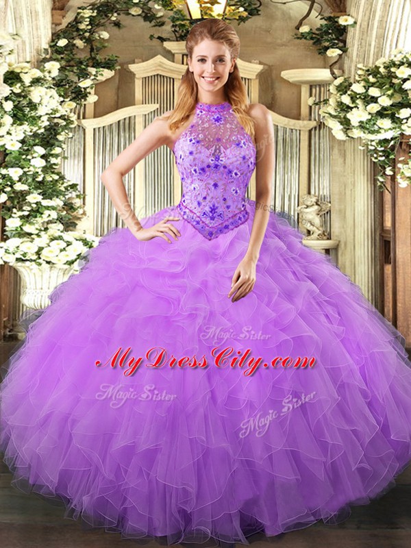 Floor Length Ball Gowns Sleeveless Lavender Sweet 16 Dresses Lace Up