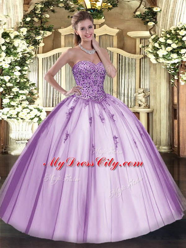 Decent Lavender Sleeveless Beading Floor Length Vestidos de Quinceanera