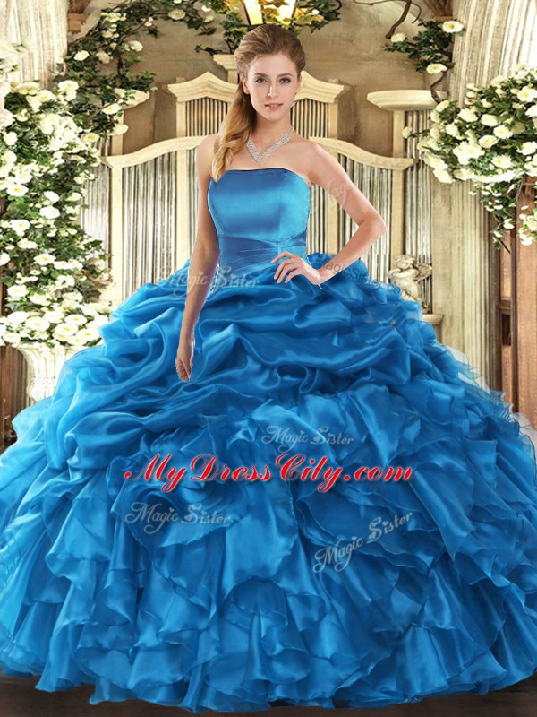 Organza Sleeveless Floor Length Sweet 16 Dresses and Ruffles and Pick Ups