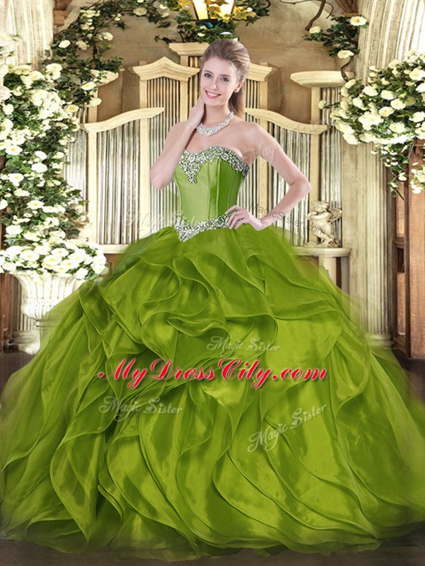 Dazzling Organza Sleeveless Floor Length 15 Quinceanera Dress and Beading and Ruffles